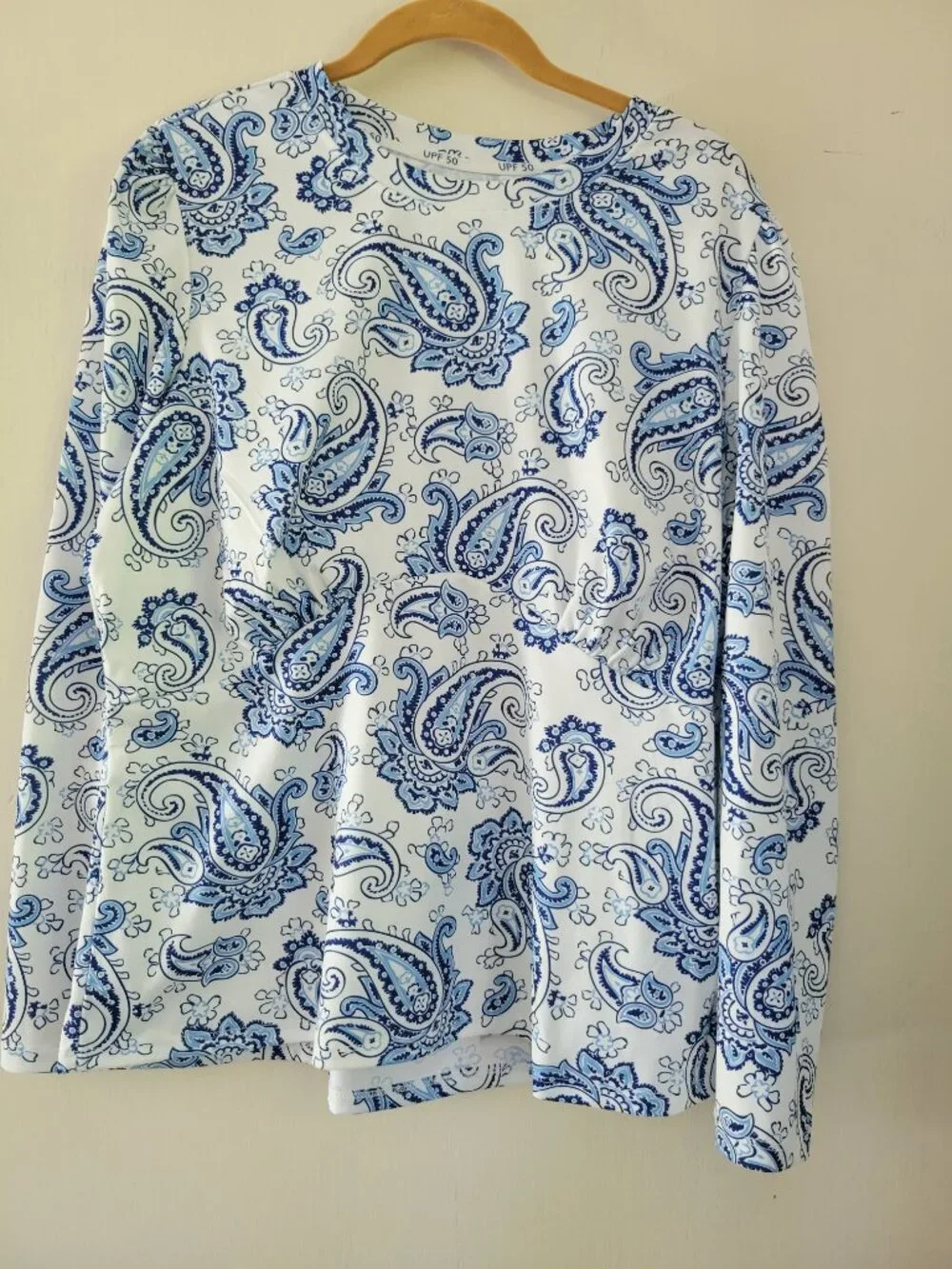 Tenth Ocean UPF 50 Paisley Swim Shirt Rash Guard Puff Sleeve Coastal sz XL Blue
